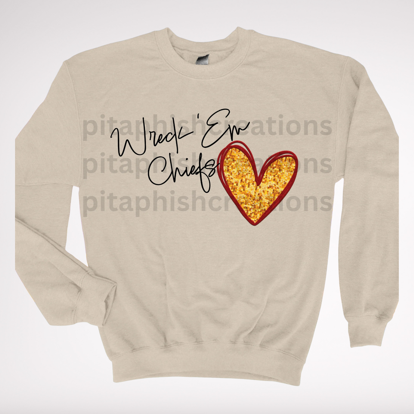 Wreck Em Chiefs Faux Glitter Heart
