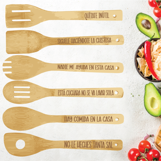 Engraved Bamboo Cooking Utensils