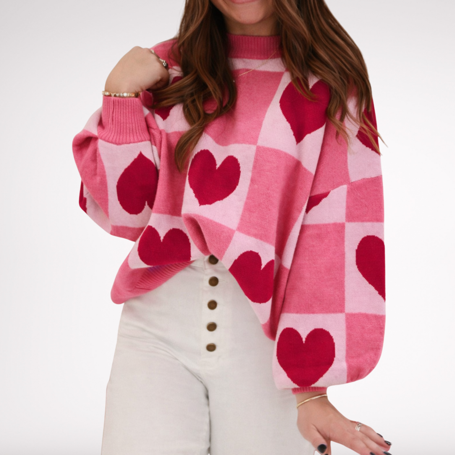 Pink Checkered Heart Sweater