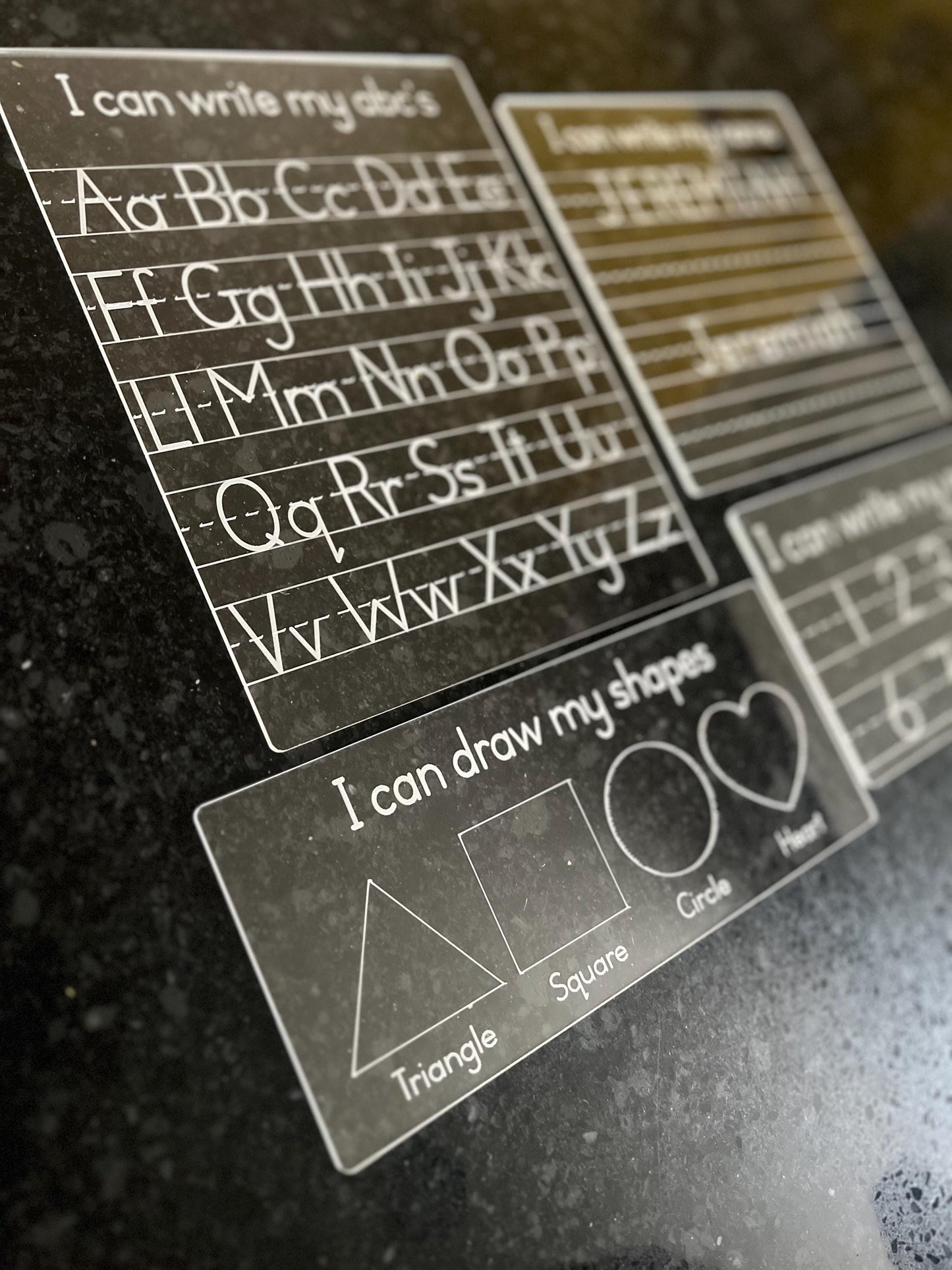 Reusable Acrylic Tracing Board Set | Personalized Name, ABC, Numbers & Shapes | Montessori Preschool Learning | Dry Erase Homeschool Gift