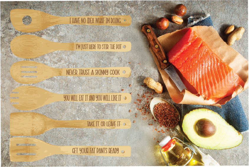 Engraved Bamboo Cooking Utensils