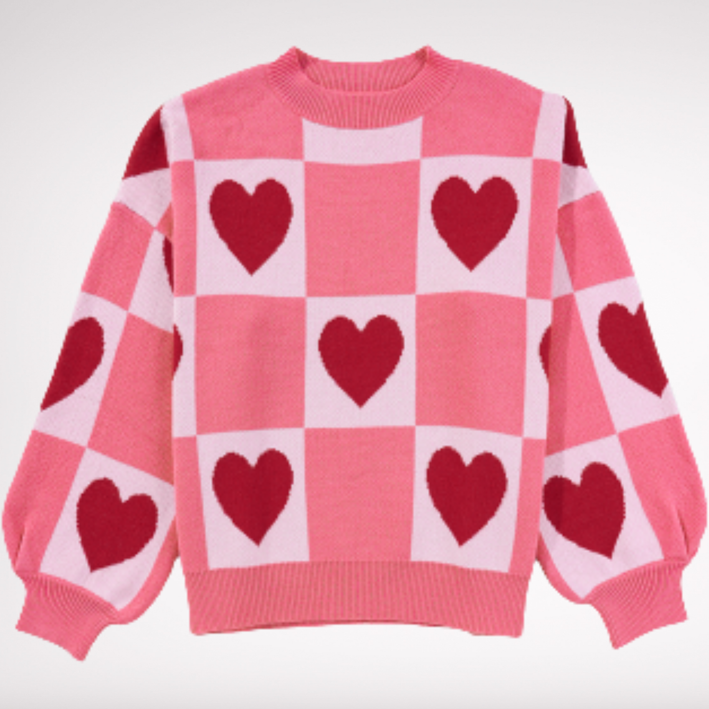 Pink Checkered Heart Sweater