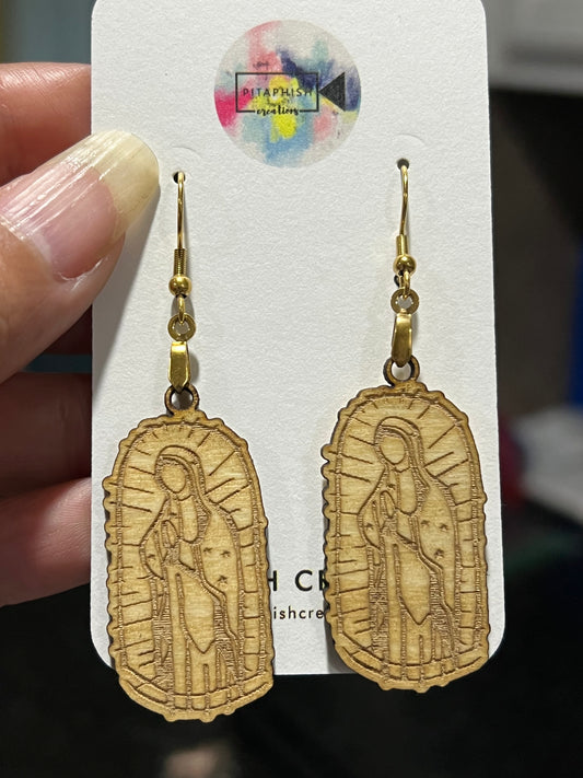 Virgen de Guadalupe Wooden Earrings