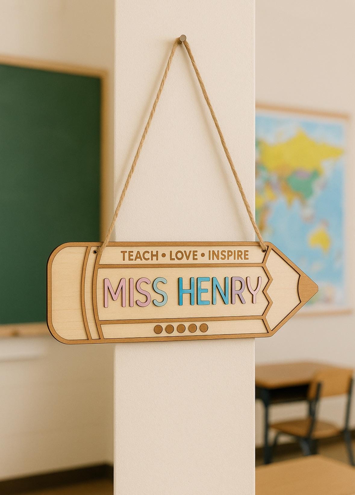 Personalized Teacher Name Sign | Wooden Pencil Desk Name Plate | Custom Classroom Decor | Back to School Teacher Gift