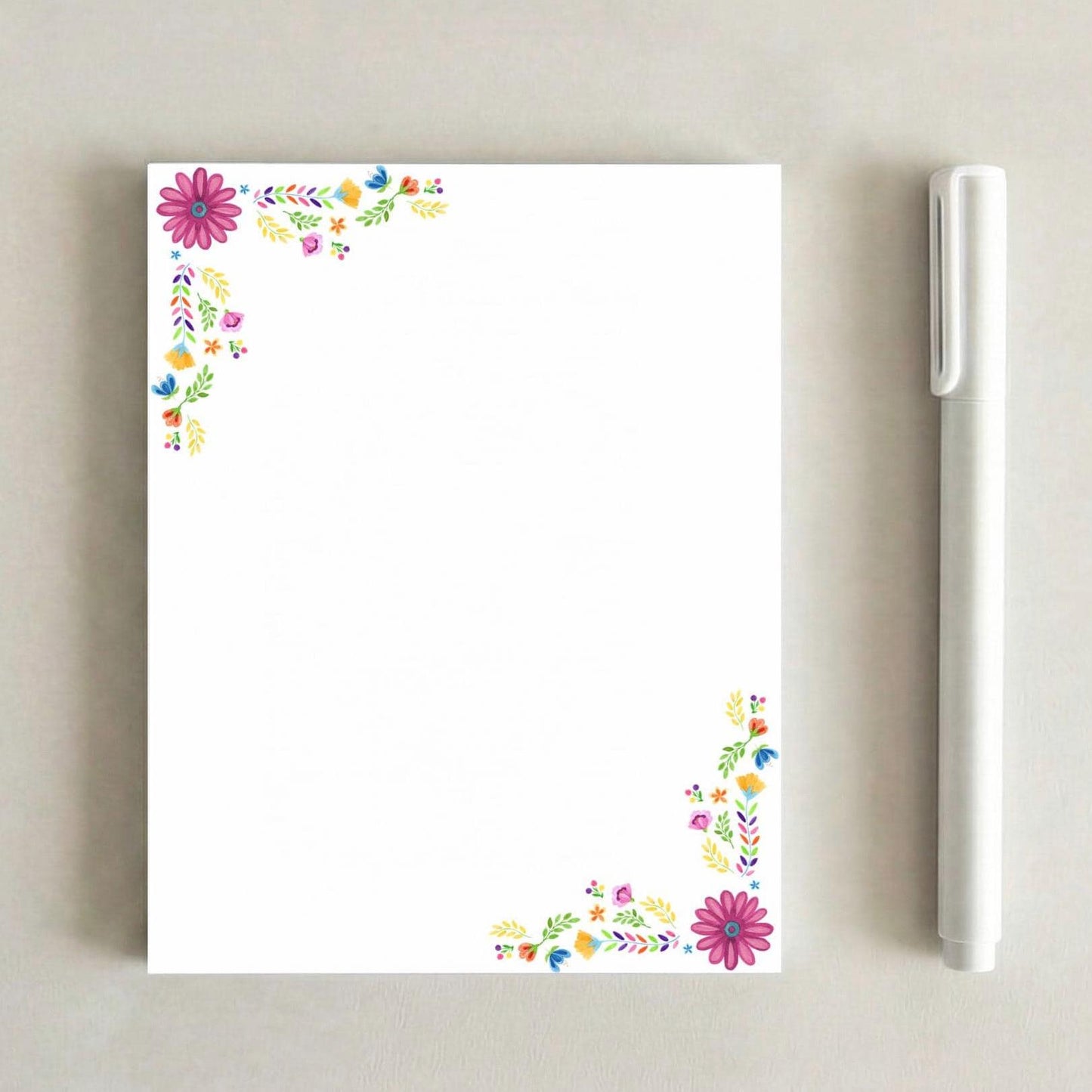 Mexican Floral Inspired Notepad | Floral Memo Pads | Boho Floral Stationery | Spanglish Desk Accessories | Cute Latina Gift