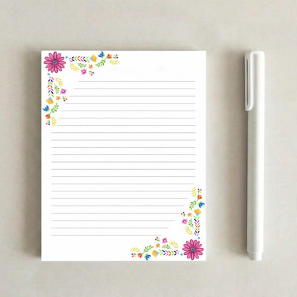 Mexican Floral Inspired Notepad | Floral Memo Pads | Boho Floral Stationery | Spanglish Desk Accessories | Cute Latina Gift